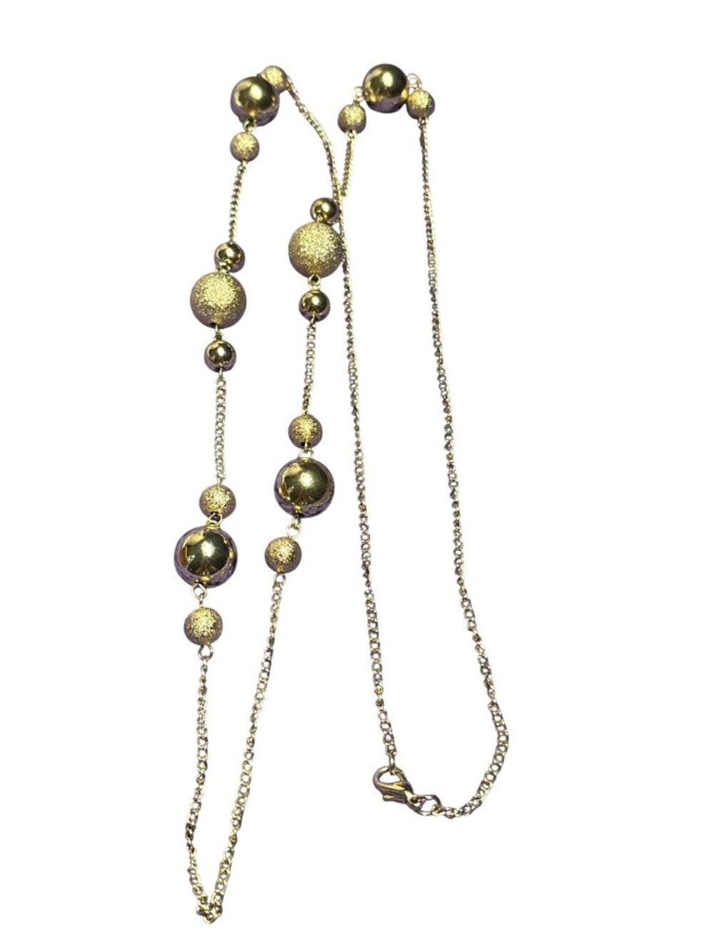 Goldtone Station Bead Necklace Lobster Clasp 36 inches Long